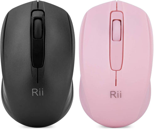 Rii Wireless Mouse, 2.4G Portable Mice for PC, Laptop, Office with Wireless USB Dongle (Black+Pink)