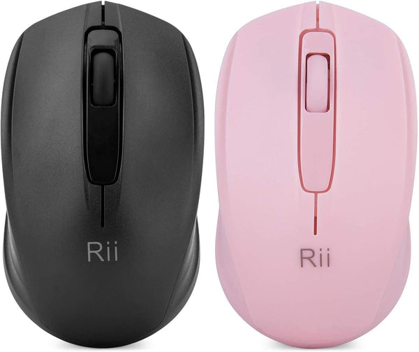Rii Wireless Mouse, 2.4G Portable Mice for PC, Laptop, Office with Wireless USB Dongle (Black+Pink)