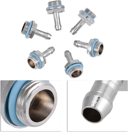 Wendry PC Water Cooling Barb Fitting, G1/4 Thread Barb Connector for Computer Cooling System, Pack of 6