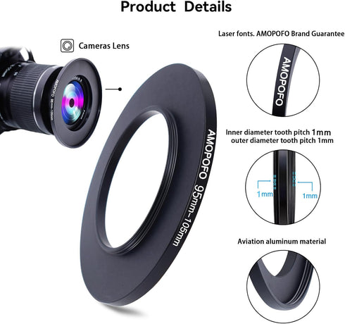 95mm Lens to 105mm Camera Filter Ring, Compatible with All 95mm Camera Lens & 105mm UV, ND, CPL Accessories
