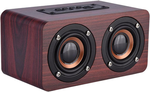 PUSOKEI Mini Bluetooth 4.2 Speaker, Wooden Stereo Loudspeakers, Portable Rechargeable Music Speakers with 3.5mm Input
