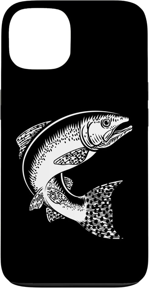 Fun Gift Designs Salmon Fish Vintage Etched Woodcut Fishing Concept Case for iPhone 13