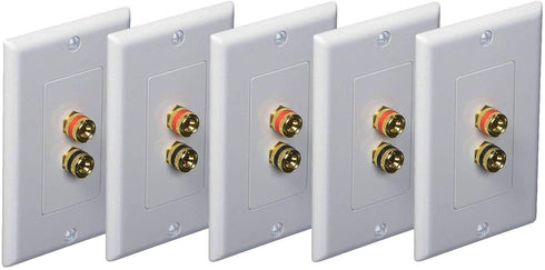 iMBAPrice Premium 2 Connector Banana Wall Plate, 5 Pack for Speakers, White