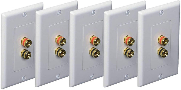 iMBAPrice Premium 2 Connector Banana Wall Plate, 5 Pack for Speakers, White