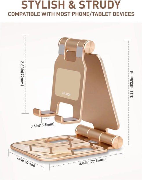 i-Blason Adjustable Foldable Portable Aluminium Phone Stand Desk Dock for Smartphones (Gold)