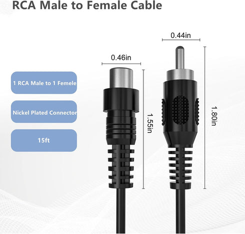 Ullnosoo RCA Extension Cable, 2 Pack 15ft Audio Video RCA Male to Female Cord for Speaker, Subwoofer, Camera