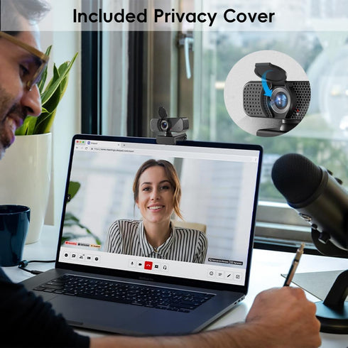 Kemeiv 2K Webcam PC Webcam with Microphone and Physical Privacy Cover, Noise-Canceling Microphone, Auto Light