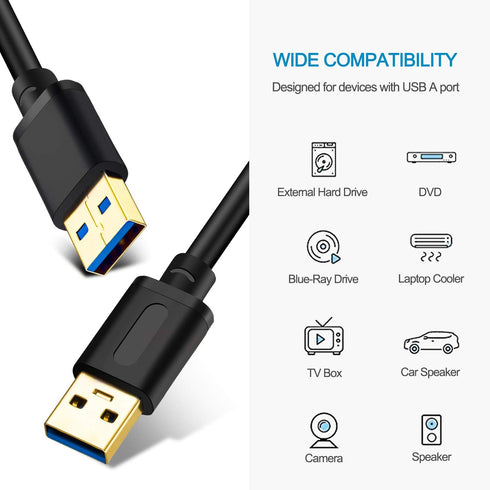 USB 3.0 Male to Male Cable - 6Ft, USB to USB Cable with Gold-Plated Connector for Hard Drive Enclosures