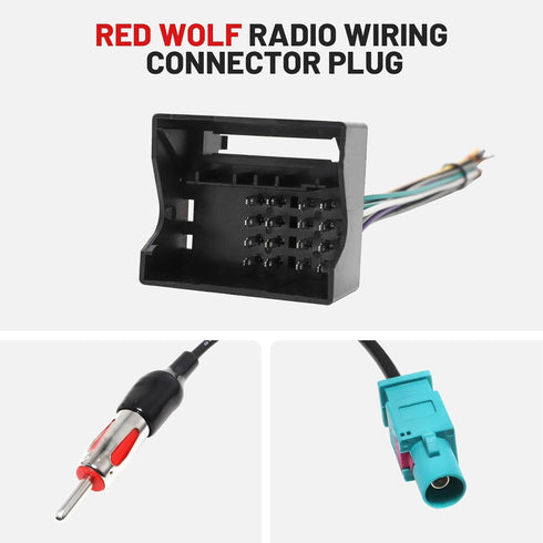 RED WOLF Stereo Wiring Harness with Fakra Antenna Adapter for BMW 3/5, Volkswagen, Audi, Mercedes-Benz Radio Kit