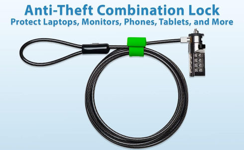 ChargeTech Anti-Theft Combination Cable Lock for Securing Laptops, Computers, Tablets, and Devices