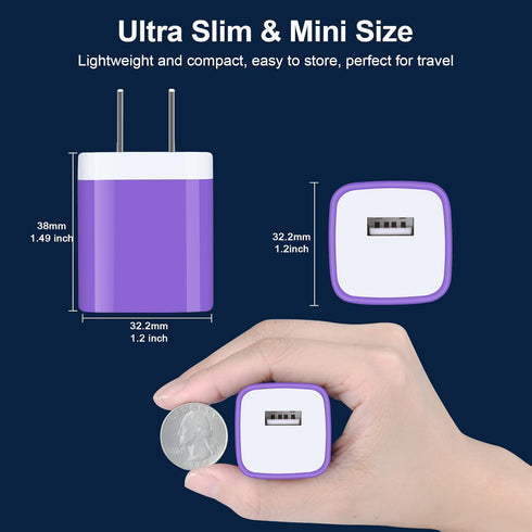 Android Charger, 3-Pack USB Wall Charger 1A/5V USB Charger Plug Single Port Charging Cube Box for iPhone 15 14 13 12