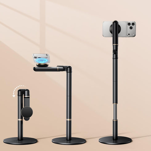 WISFISSH Height/Angle Adjustable Magnetic Phone Holder, 10"-25" Retractable Desk Phone Stand for Desk,720Rotatable+180