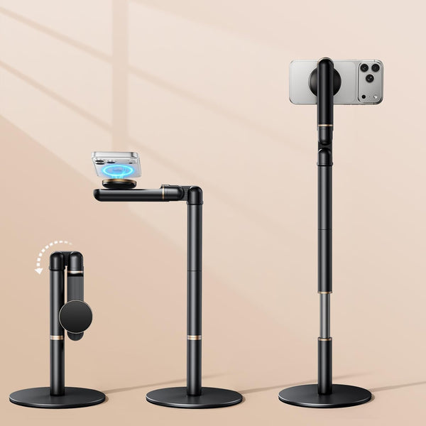 WISFISSH Height/Angle Adjustable Magnetic Phone Holder, 10"-25" Retractable Desk Phone Stand for Desk,720Rotatable+180