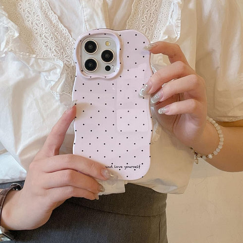 inewateri 15 15-Pink Compatible with iPhone Case with Cute Fashion Polka Dot Aesthetics Design Curly Wave Bumper Case