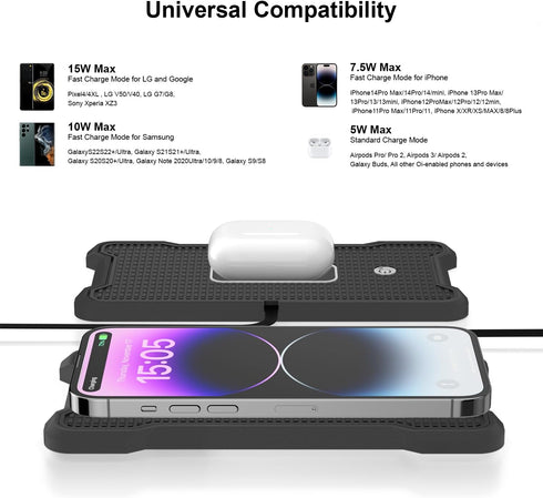 Wireless Charger Fast Wireless Car Charger, Light Up Charging Pad for Car Cell Phone, RGB Cordless Charger for S23/S22,