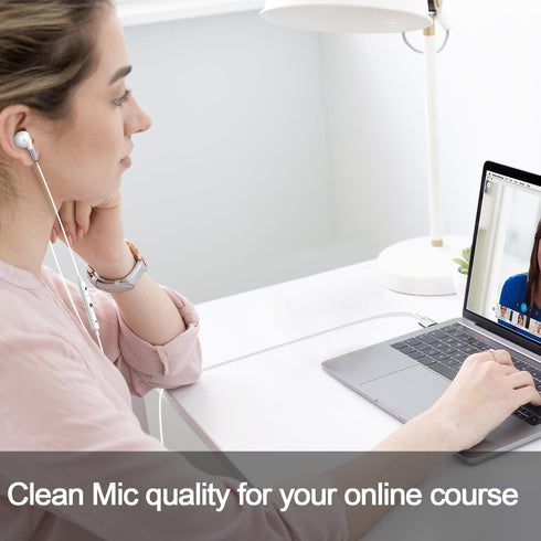 DUKABEL USB in-ear Headphones, White Gaming Earphone Headset with Microphone for PC/PS4/PS5, Live Conference, Video