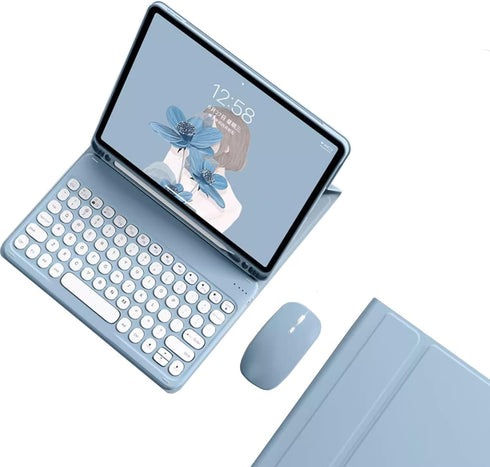 Keyboard Case for Galaxy Tab S6 Lite 10.4 inch, Detachable Candy Color Keyboard Cover with Bluetooth Mouse, Mist Blue