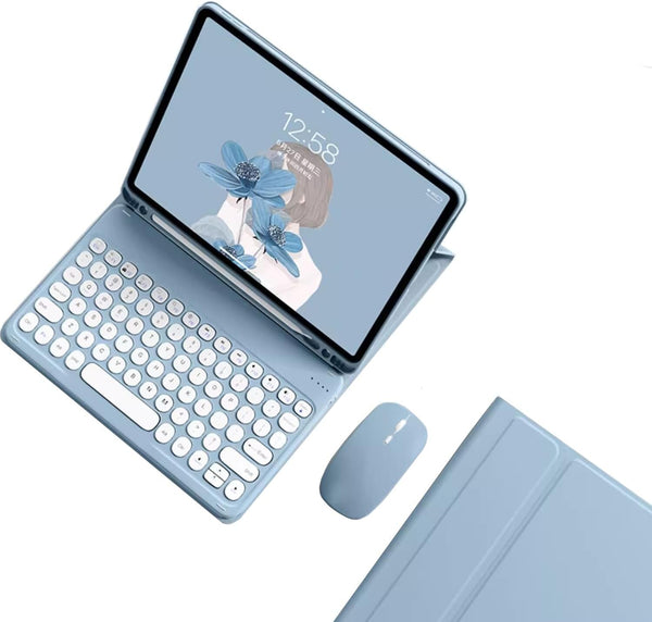Keyboard Case for Galaxy Tab S6 Lite 10.4 inch, Detachable Candy Color Keyboard Cover with Bluetooth Mouse, Mist Blue