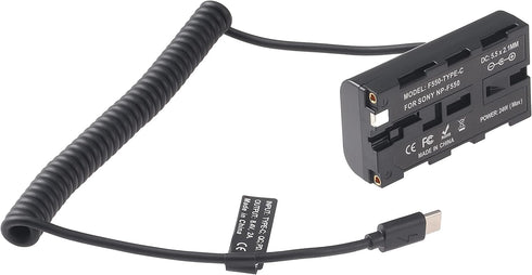 Fotga Power Adapter Cable USB Type-C to NP-F550 NP-F970 Dummy Battery for Camera Field Monitor LED Light