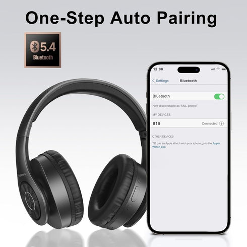 Headsetfor TUINYO Wireless Headphones Over Ear, Bluetooth Headphones with Microphone, Foldable Stereo Wireless Travel