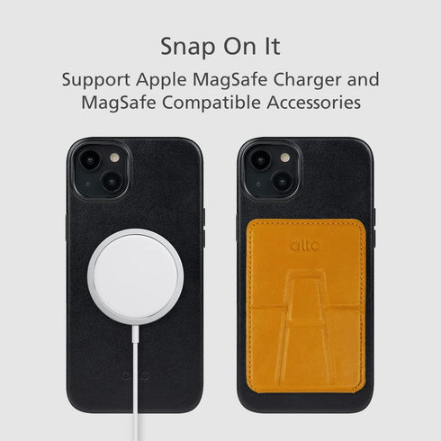 alto Magnetic Leather Case for iPhone 15 Plus and 14 Plus, Shockproof Italian Leather, 6.7 inch, Black