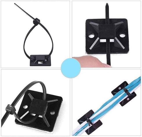HS Cable Tie Mounts - Self Adhesive with Screw Hole, Zip Wire Tie Mounting Base Holder (100 Pack) Squares 1x1 Inch,