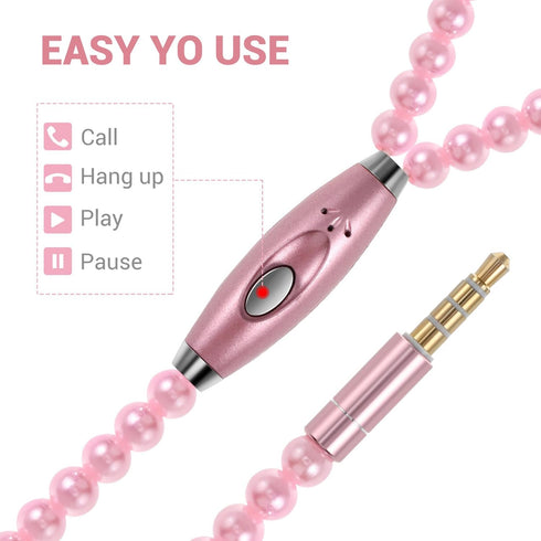 in-Ear Earphones with Mic - Wired Headset with Remote and Mic Hands-Free Pearls Chain Universal Earphone for Girls