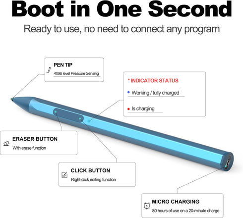 Blue Stylus Pen for ASUS Transformer/Zenbook/Vivobook Flip/Notebook Touchscreen Laptop, Rechargeable MPP 2.0 Tilt Pencil