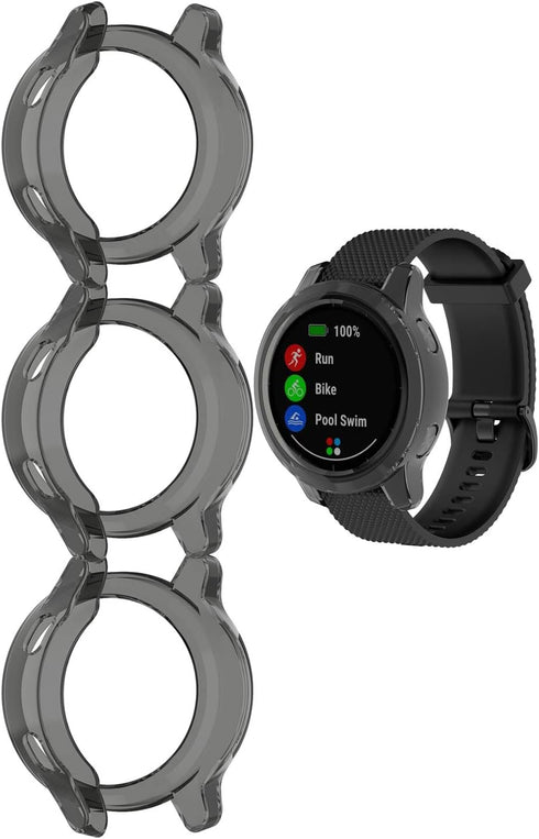 Black 3-Pack Covers for Garmin vívoactive 4 Watch Case Accessories - Transparent TPU Protective Bumper