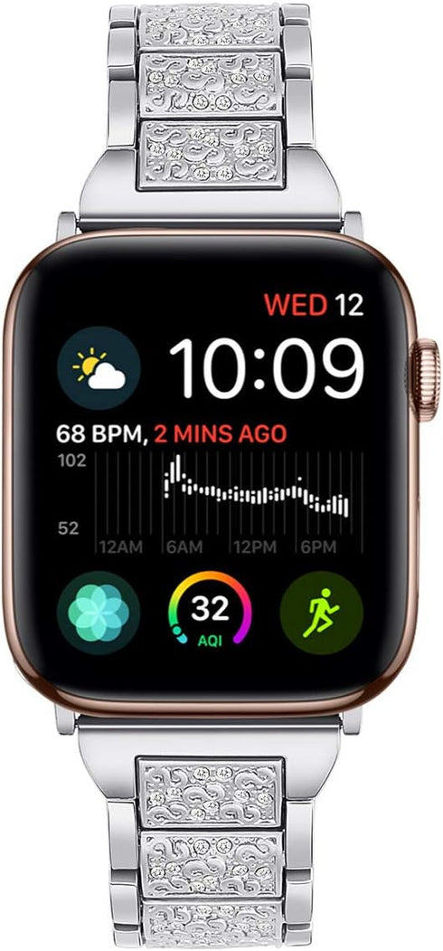 Bling Bands Compatible with Apple Watch Band 42mm/41mm/40mm/38mm, Women Metal Rhinestone Replacement