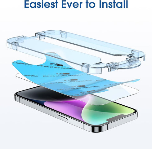 amFilm OneTouch Screen Protector for iPhone 14 Plus & 13 Pro Max 6.7" (2022/2021) - Full Coverage, Easy Install, 2 Pack.