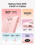 Coowisty 10000mAh Pack Portable Charger Built-in Cables and Wall Plug, Slim USB C Power Bank, LED Display External