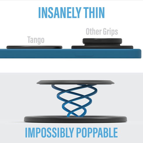 Tango 10x Ultra Thin Grip for MagSafe: One Hand Open, Stand, Expandable, Space Grade Steel, Removable for Wireless