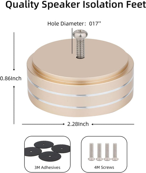 Monosaudio Turntable Isolation Feet Aluminum Speaker Feet with 3M Adhesives for Audio Equipment (Gold)