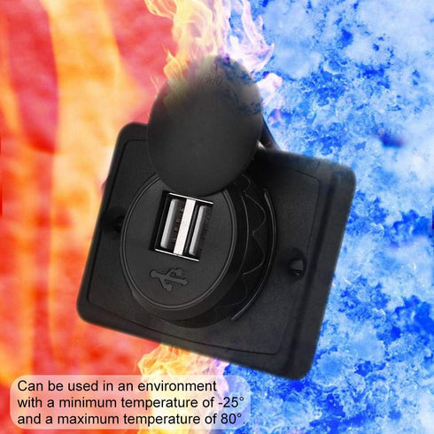 Aramox Car USB Dual Port Socket Outlet, 3.1A Black ABS 12V with LED