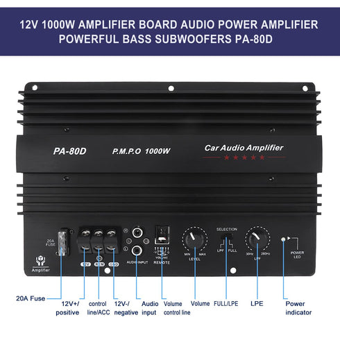 DriSentri 1000W 12V Car Amp Board, Car Audio Amplifier Board, High Power Amplifier Amp Board Powerful Bass Sub woofer