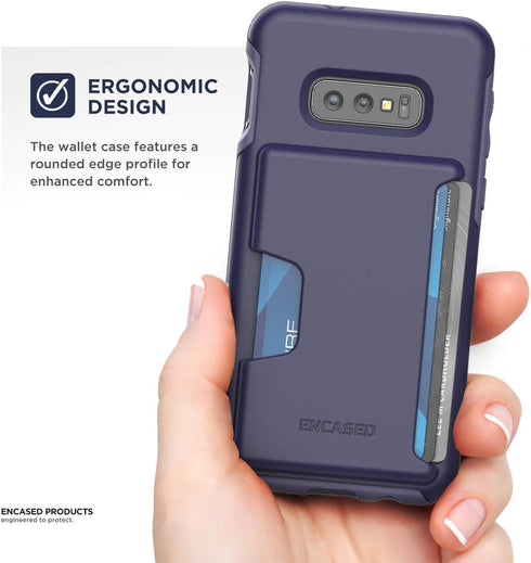 ENCASED Galaxy S10e Wallet Case, Protective Cover with Card Holder (Purple)