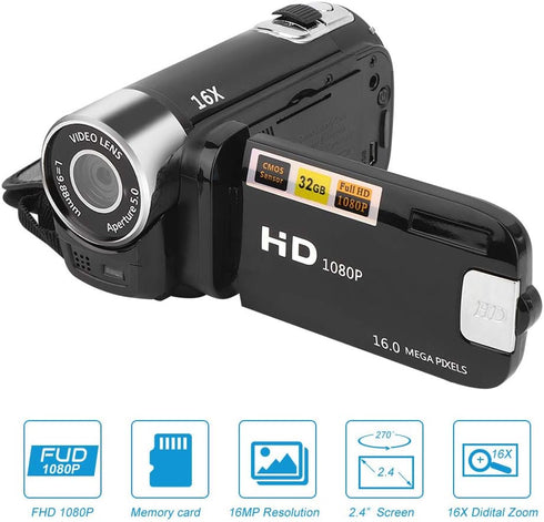 Focket 16X 2.7in 16MP 128GB Digital Zoom Video Camera Camcorder, LCD Screen Digital Camera Recorder Vlogging Camera
