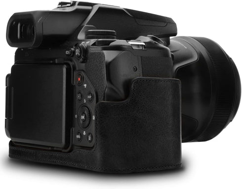 MegaGear MG1533 Nikon COOLPIX P1000 Ever Ready Leather Camera Half Case and Strap - Black, Compact Design