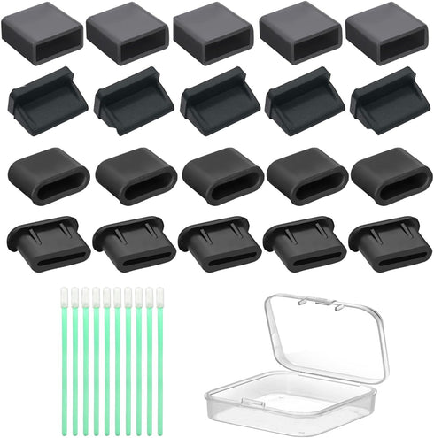 USB C Dust Plug, Anti Dust Cover Plugs, USB Dust Cover Port Plugs, Silicone USB Cap Port Stopper Kit with Cleaning Foam