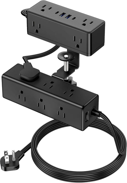 VILONG Dual Layer Desk Clamp Power Strip with 4 USB Ports(20W USB-C) &