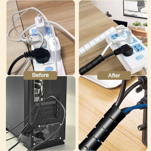 PC Cable Management Sleeve Tube, 2 PCS Black Cord Organizer, 5 ft Cover Wrap for Messy Wire Solution for Office Computer