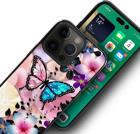 ZHEGAILIAN Pink Blue Butterfly Case for iPhone 15 Pro Max, 6.7-inch, Soft TPU, Non-Slip, Shock Absorption Cover for