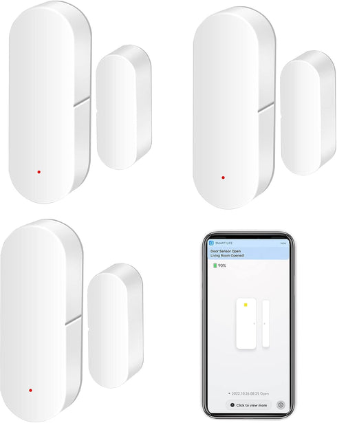 Wifi Door Sensor: Smart Open/Closed Detectors, Wireless Window Sensor with App Notification, 3 Pack for Home Security