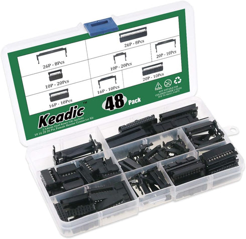 Keadic 49 Pieces FC-10 16 20 26 Pin Female Header IDC Cable Connector 2.54mm Pitch with IDC Crimp Tool