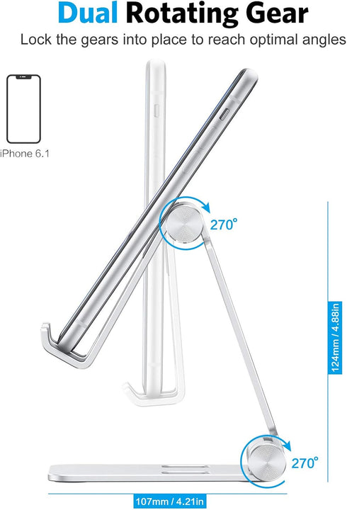 OMOTON Foldable Cell Phone Stand, C4 Portable Aluminum Holder, Adjustable Dock for iPhone 14/13/12/11 Pro Max, Samsung