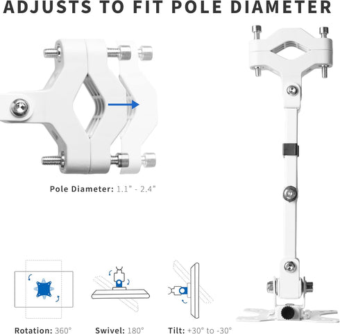 VIVO Steel Universal Full Motion Pole Mount Monitor Arm, Fits 17 to 32 inch Screens, Removable VESA Plate (White)