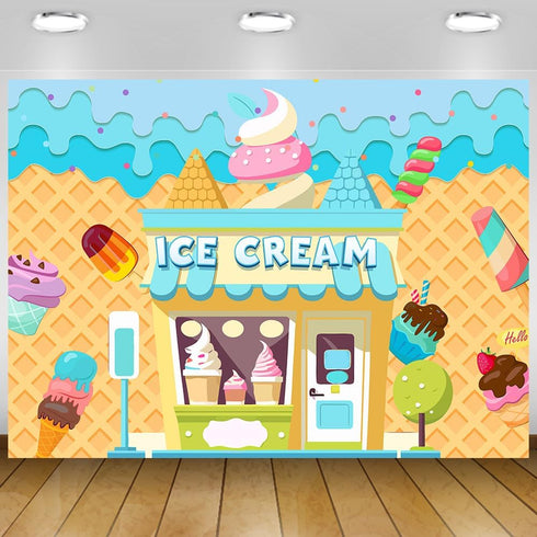 Retyshia 5x3Ft Ice Cream Backdrop Banner Summer Ice Cream Shop Birthday Backdrop for