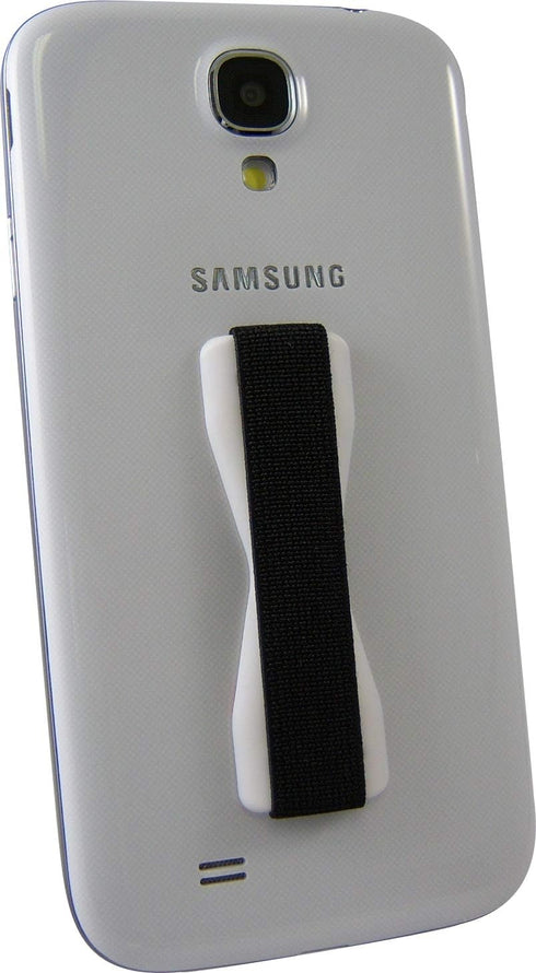 LOVEHANDLE Universal Phone Grip - Black Elastic Strap with White Base - Fits Most Smartphones, Mini Tablets