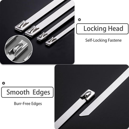 25 PCS Heavy Duty Zip Ties, 10 Inch Outdoor Cable Ties, 304 Stainless Steel for Home Improvement, Machinery, Vehicles